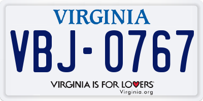 VA license plate VBJ0767