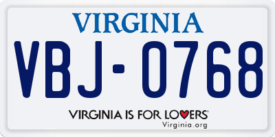 VA license plate VBJ0768