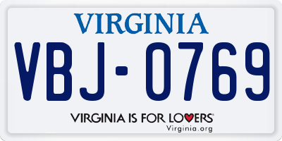 VA license plate VBJ0769