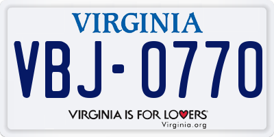 VA license plate VBJ0770
