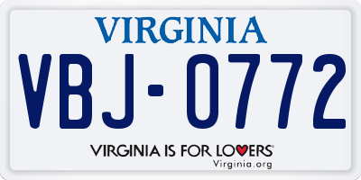 VA license plate VBJ0772