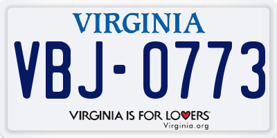 VA license plate VBJ0773