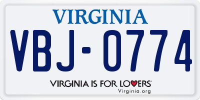VA license plate VBJ0774