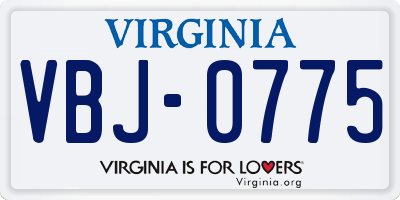 VA license plate VBJ0775