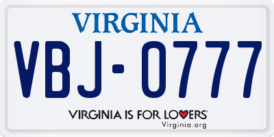 VA license plate VBJ0777