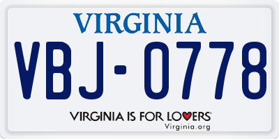 VA license plate VBJ0778