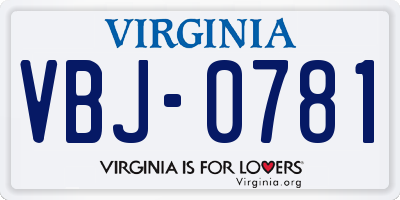 VA license plate VBJ0781