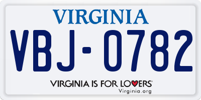 VA license plate VBJ0782