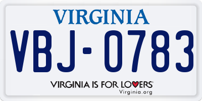 VA license plate VBJ0783