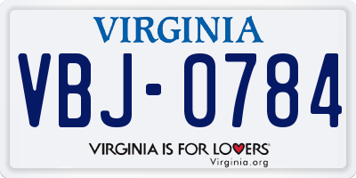 VA license plate VBJ0784