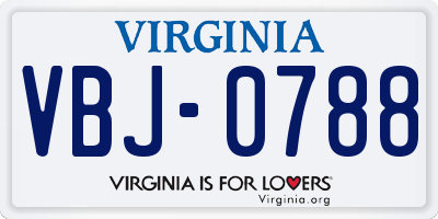 VA license plate VBJ0788