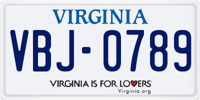 VA license plate VBJ0789