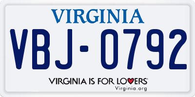 VA license plate VBJ0792