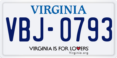 VA license plate VBJ0793