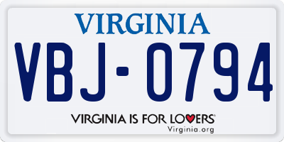 VA license plate VBJ0794