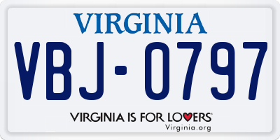 VA license plate VBJ0797