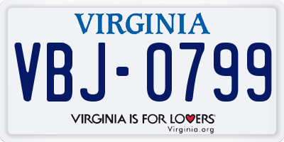 VA license plate VBJ0799