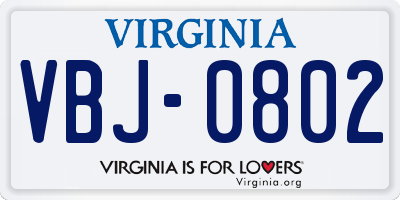 VA license plate VBJ0802
