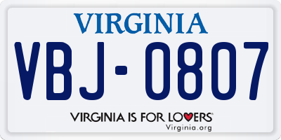 VA license plate VBJ0807