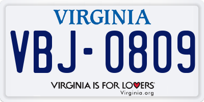VA license plate VBJ0809