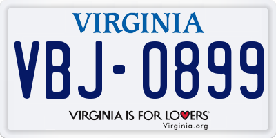 VA license plate VBJ0899
