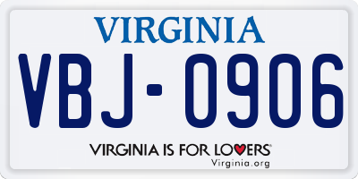 VA license plate VBJ0906