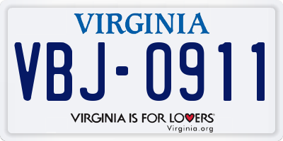 VA license plate VBJ0911