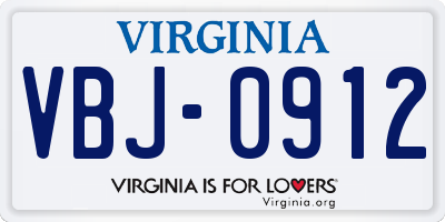 VA license plate VBJ0912