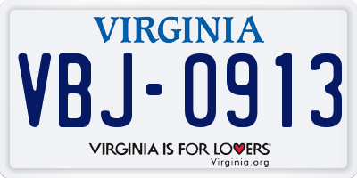 VA license plate VBJ0913