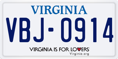 VA license plate VBJ0914