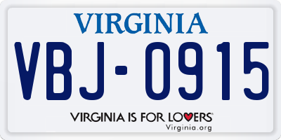 VA license plate VBJ0915