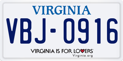 VA license plate VBJ0916