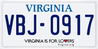 VA license plate VBJ0917