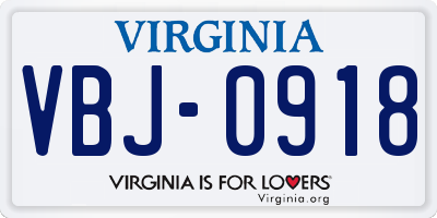 VA license plate VBJ0918