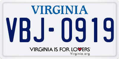 VA license plate VBJ0919