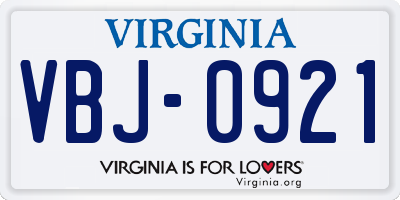 VA license plate VBJ0921