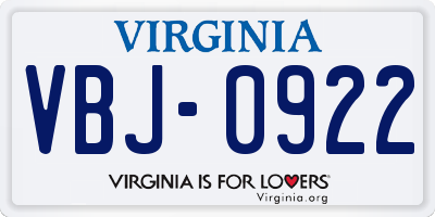VA license plate VBJ0922