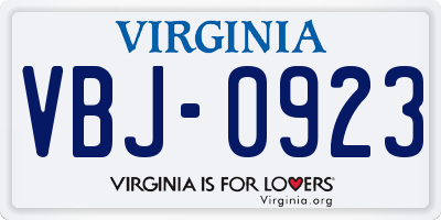 VA license plate VBJ0923
