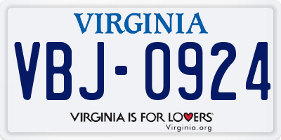 VA license plate VBJ0924
