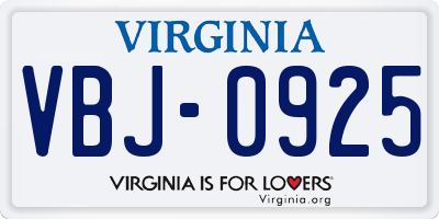 VA license plate VBJ0925
