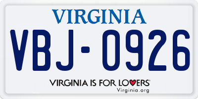 VA license plate VBJ0926