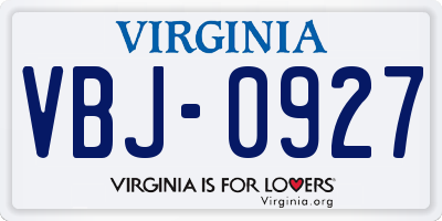 VA license plate VBJ0927