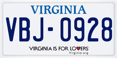 VA license plate VBJ0928