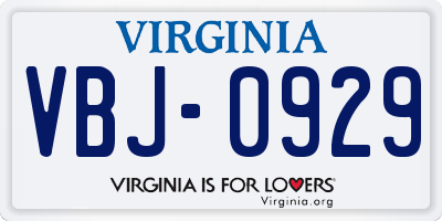 VA license plate VBJ0929