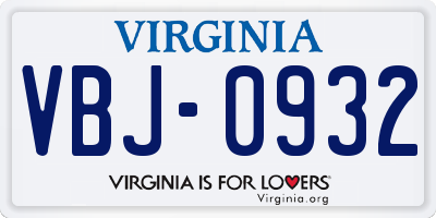 VA license plate VBJ0932