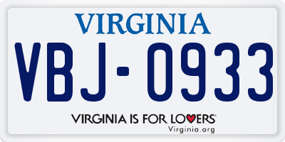 VA license plate VBJ0933