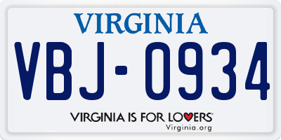 VA license plate VBJ0934