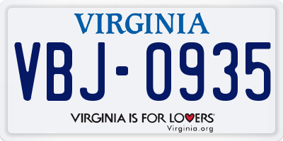 VA license plate VBJ0935