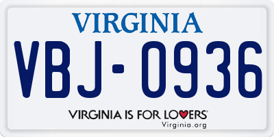 VA license plate VBJ0936