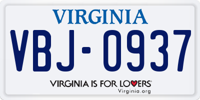 VA license plate VBJ0937
